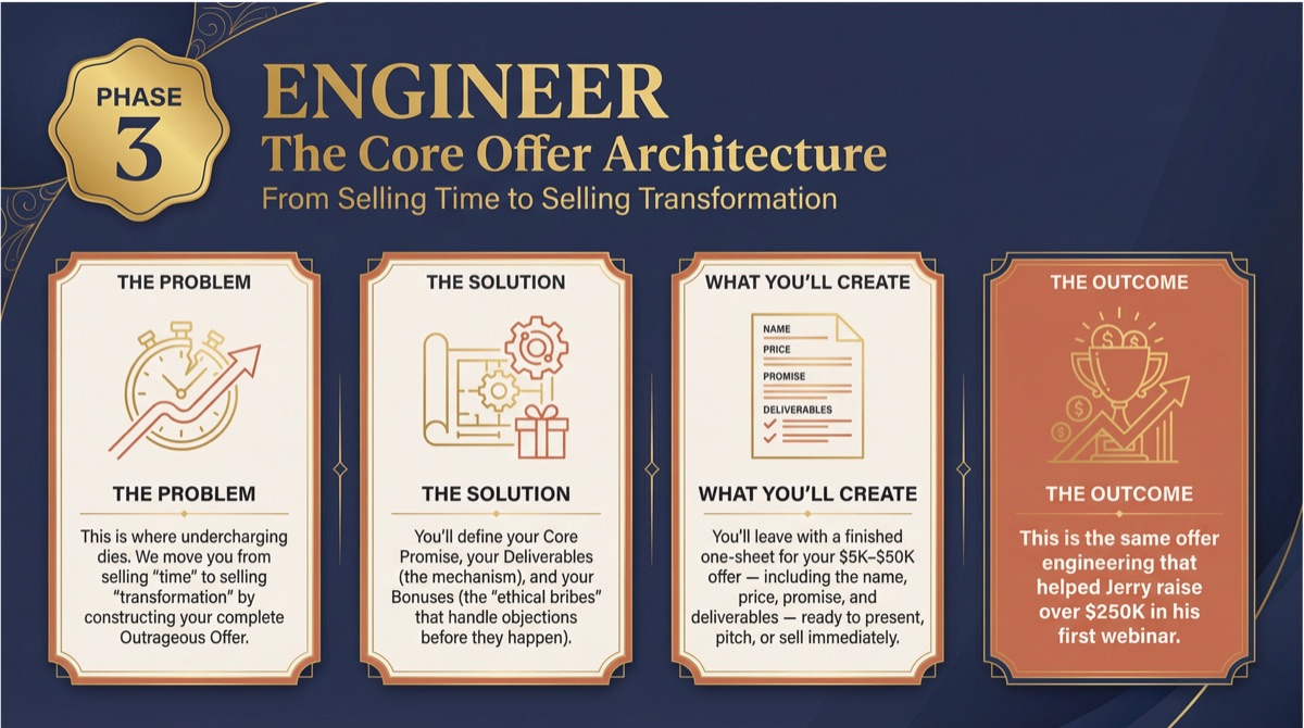 Phase 3: ENGINEER The Core Offer Architecture — Build name, price, promise, and ascension path